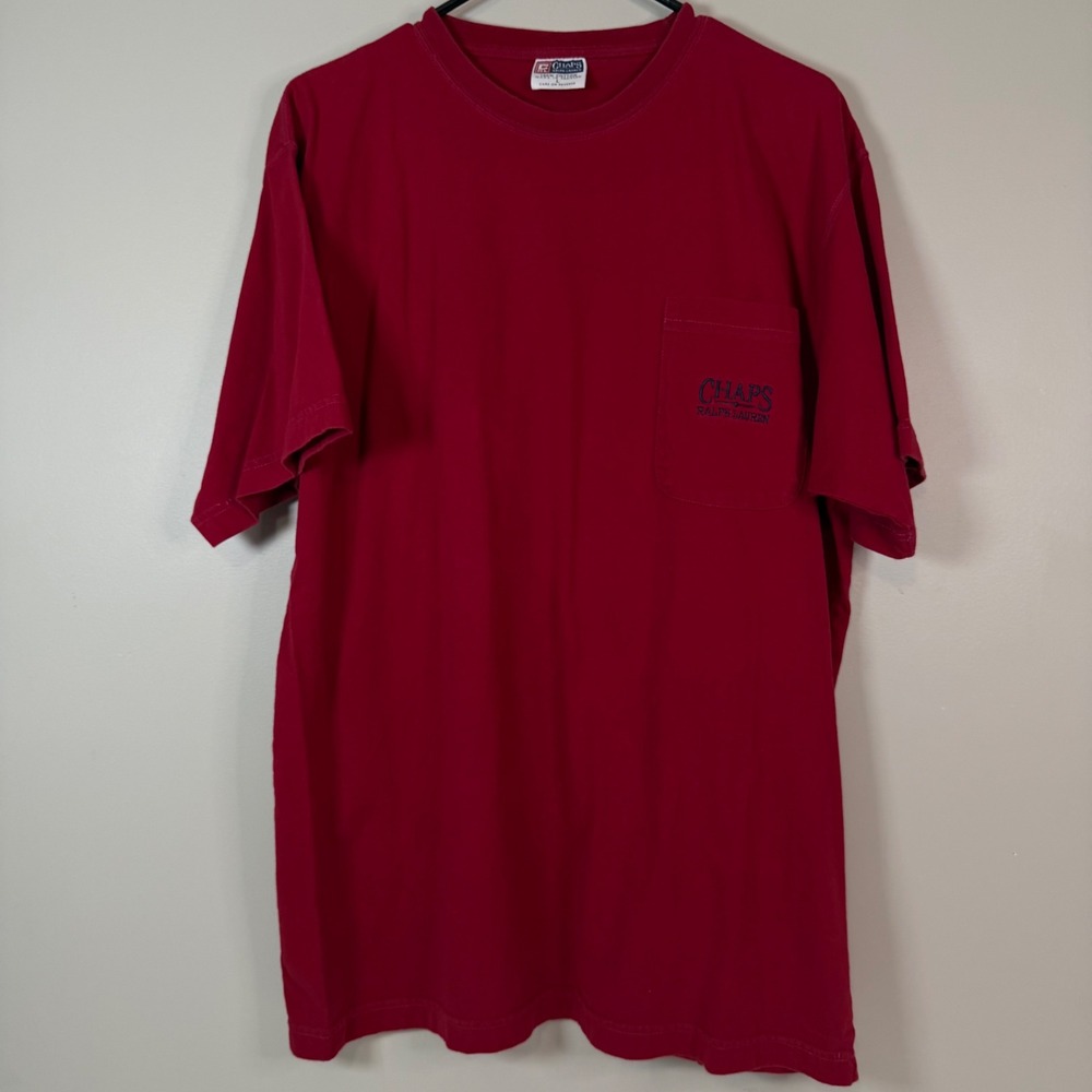 Vintage Chaps Ralph Lauren Mens LG Red Cotton Pocket T Shirt Logo Preppy